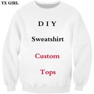 YX GIRL Diy Custom Design Heren Dames casual sweatshirt 3D Print hoodies Drop Groothandelaars Leveranciers voor Drop Shipper 240102