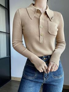 YXL Classic Polo Collar Gold Button Flip Collar Bottom Sweater met Cashmere Wool Gebreide trui voor damescadeau Luxe YXL 199