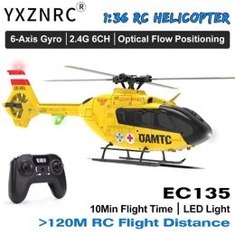 YXZNRC EC135 RC helicóptero con 6axis Gyro 24G 6CH 1 36 36 escala Flybarless Fllow Optical Posicioning Altitud Hold LED 240516
