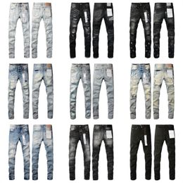 2024 Luxe Merk Designer Mannen Paarse Jeans Denim Gat Broek Borduren Broek Amerikaanse Maat 28-40