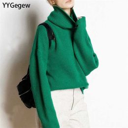 Yygegew Wol Women's Sweater Herfst Winter Warm Turtlenecks Casual Losse Oversized Lady Sweaters Gebreide Pullover Top Trek FEMM 211018