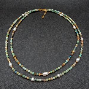 YYGEM 2 brins naturel à facettes Azurite Malachite riz blanc perle d'eau douce collier ras du cou 17 