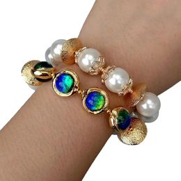 YYGEM 2 brins blanc rond coquillage perle bleu Murano verre plaqué or bracelet à breloques 8 petite amie cadeau 240305