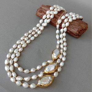 Yygem 20 3 brins cultivés Collier de perle d'eau douce baroque Keshi Pearl Gold Color Edge Connecteur pour femmes 240510