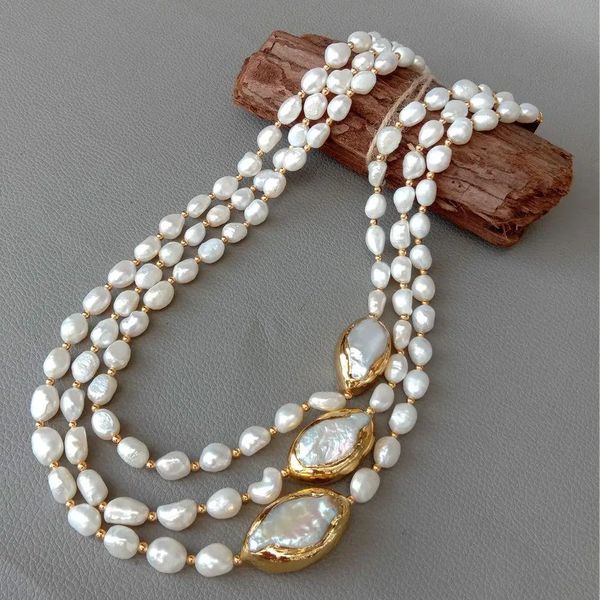 Yygem 20 3 brins cultivés baroques Baroque Collier de perle d'eau douce Keshi Pearl Gold Color Edge Connector Chokers For Women 240414