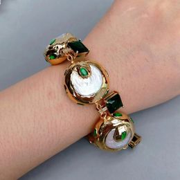 YYGEM 25mm naturel cultivé blanc Keshi pièce perle vert Cz carré bracelet à breloques bijoux de mode 240305