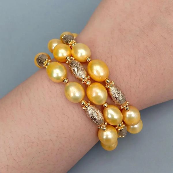 YYGEM 3 brins 9.5x10.5mm couleur dorée Bracelet de perles de riz de culture Cz pavé fermoir anniversaire bijoux cadeaux 240305