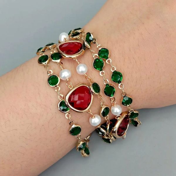 YYGEM 4 brins de culture perle blanche cristal vert chapelet chaîne Bracelet bijoux en perles 240305