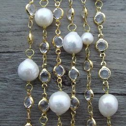 Yygem 69 blanc naturel rond d'eau douce perle cristal pave pave gold gold chaîne collier 240419