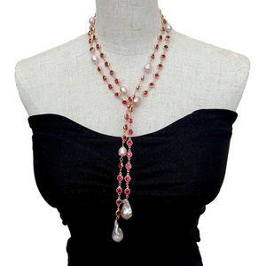 Yygem Gekweekte paarse nucleited flaamball barok parel fuchsia kleur kubieke zirconia pave trui ketting 49 