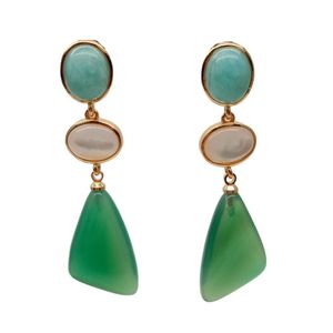 YYGEM, pendientes geométricos de ágata Natural, ovalados, verdes, peruanos, concha blanca, rellenos de oro, estilo vintage para mujer