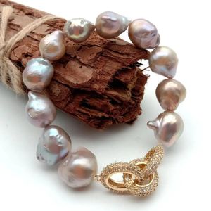 YYGEM naturel culture PurpleNucleated Flameball baroque perle Bracelet extensible Cz couleur or pavé connecteur luxe pour les femmes 240305