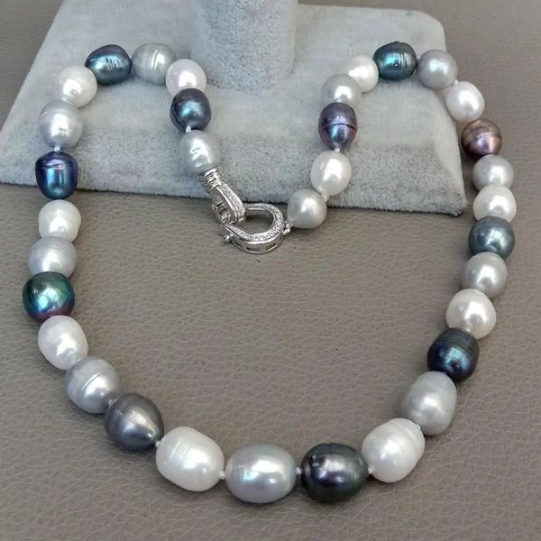 YYGEM naturel d'eau douce noir gris blanc perle de riz couleur mélangée perle collier ras du cou 17 