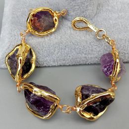 YYGEM pépite brute d'améthyste violette naturelle avec bracelet enroulé à bord galvanisé 8 240305