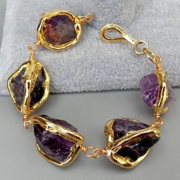 Yygem Natural Purple Amethyst Rough Rust Nugget avec un bracelet enveloppant de bord électrolité 8 240419