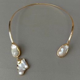 Yygem Natural White Freshwater Pearl Gold Golde Gold Plated ketting voor vrouwen van Afrikaanse sieraden Boheemse stijl 240118