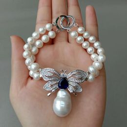 Yygem White Cultired Water Pearl Keshi Pearl Czmicro Pave Butterfly Connecteur Bracelet 8 Mariage pour les femmes 240414