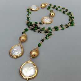 YYING naturel vert Diopside culture blanc pièce perle longue chaîne de chandail collier 41 240305
