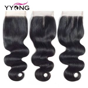 Yyong Brésilien Body Wave Lace Fermeure Remy One PCS 4x4 Moyenne Moyenne gratuit Suisse avec des cheveux bébé 820 240419