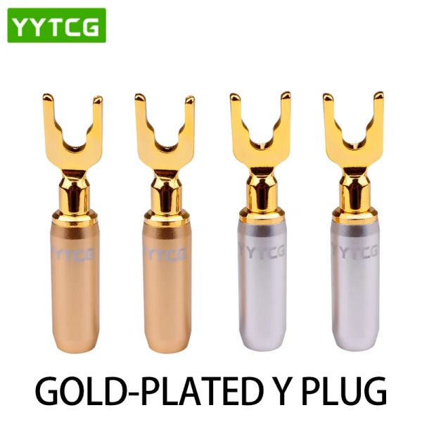 Yytcg 4pcs/lote Y/U Tipo de altavoz de cobre puro enchufes de altavoces de altavoces de oro de 24k enchufe conector de plátano