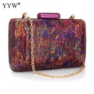 YYW acrylique femmes sac Vintage coloré marbre fête bal soirée pochette de luxe fête sac à main femme décontracté boîte embrayages sac à main 240125