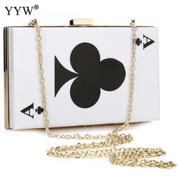 YYW Poker Vorm Wit Acryl Clutch Bruiloft Box Tas Dames Meisje Mode Schoudertassen Keten Handtassen Portemonnee Koppelingen 231227