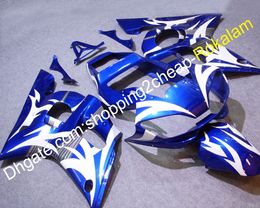 Kit de carénage de moto YZF 600 R6 pour Yamaha YZFR6 1998 1999 2000 2001 2002 YZFR6 Kit de carénage de carrosserie bleu blanc (moulage par injection)