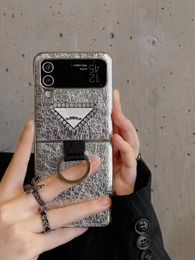 Z Flip 4 Phone Cover pour Samsung Galaxy Z Flip4 3 Case PU Bumper Slim Anti-Knock Luxury Brown Diamond Triangle Cases for Z Flip 3 ZFlip3 ZFlip2 Housse de protection