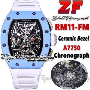 Z De nieuwste versie ZF202210011 Mens Watch A7750 Chronograph Automatische blauwe keramische kast stalen skelet wijzerplaatsen rubberen band super editie eeuwigheid horloges