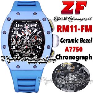Z De nieuwste versie ZF202210011 Mens Watch A7750 Chronograph Automatische blauwe keramische kast stalen skelet wijzerplaat blauwe rubber riem super editie sport eeuwigheid horloges