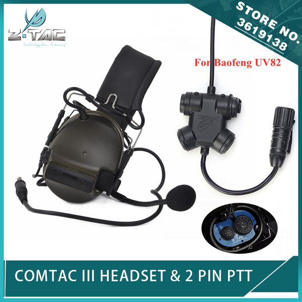 Auriculares tácticos Z-TAC COMTAC III Auriculares Militares de recolección activa Canceling para doble walkie-talkies baofeng uv82 ptt