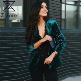Z-Zoux Women Blazer Velvet Blazer Blazer Smando Manga larga Damas Black Blazer Fashion Fashion Slim Trait Faquel LJ2 3255