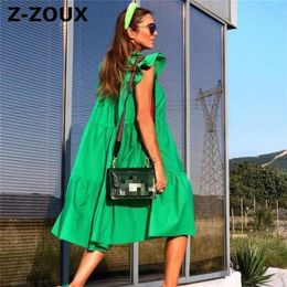 Z Zoux vrouwen kleden een korte mouw geplooide lange jurken mode Boheemse jurk solide losse zomerjurken plus maat wit zwart nieuw LJ200808