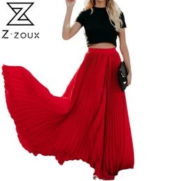 Zoux vrouwen rok hoge taille geplooid lange rokken zwart roze wit rood Alle match vintage geplooide rokkleding zomer 210724