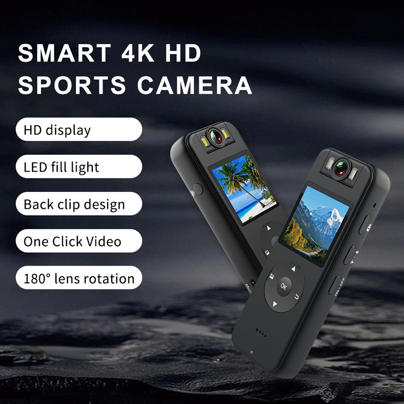 Z09 Smart 4K Sportkamera HD-Display-Back-Clip-Design 180 ° Objektivrotation Ein-Touch-Aufnahme LED Fill Light WLANE Sicherheit Camcorders Video-Rekorder