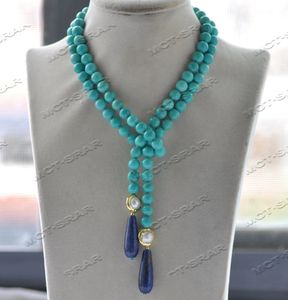 Z11989 36 Blue Drop Lapis-Lazuli Verde Turquesa Turquesa Collar de perlas Placas de oro 240428