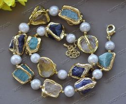 Z12244 SET 22 mm baroque Citrine Amethyst Aquamarine Gold White Perle Collier Bracelet Earge 240428