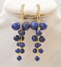 Z13207 25 boucles d'oreilles rondes bleues Lapis lazuli raisins balancent CZ bijoux personnalisés 240401