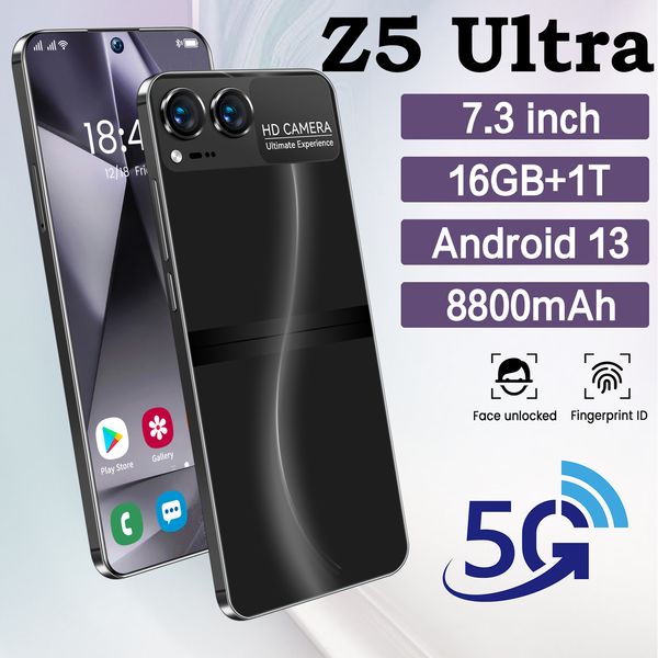 Z5 Ultra Global Version 5G Smartphone Original 7.3 pulgadas Celulares 48MP + 72MP Android 13.0 Teléfonos móviles desbloqueados 16GB + 1TB Teléfono celular Dual Sim