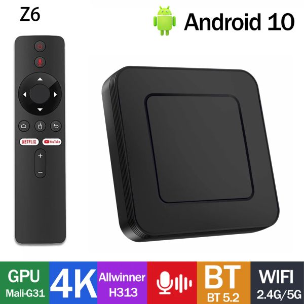 Z6 Dispositivo de TV inteligente Allwinner H313 AndroidTV10 BT5.2 2,4G/5G WiFi 4K HDR Youtube Netflix TV prefijo VS X96 IATV Q5 G7