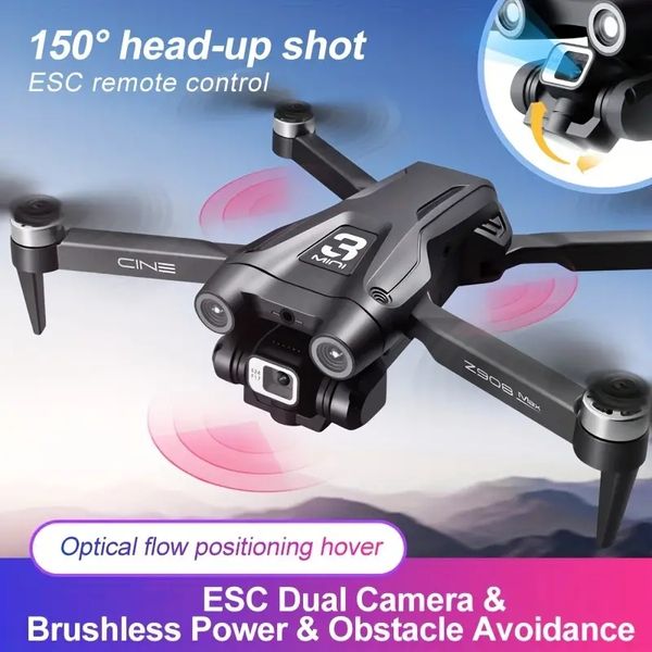 Drone à double caméra ESC à flux optique télécommandé Z908MAX (double/trois batteries), moteur sans balais, levage à un bouton, mode sans tête, détection de gravité
