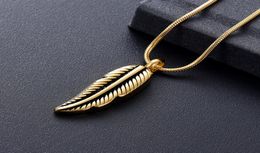 Z929 Gold Color Feather Design roestvrijstalen crematie sieraden voor huisdier Ashes Memorial Urn Keepsake sieradentrechter en GI7859093