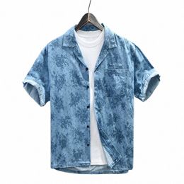 z945 100% Cott Camisa de manga corta Verano de los hombres Fi Impresión vintage Blusas de mezclilla ocasionales sueltas Hawaii Beach Holiday Tops acogedores E8BG #