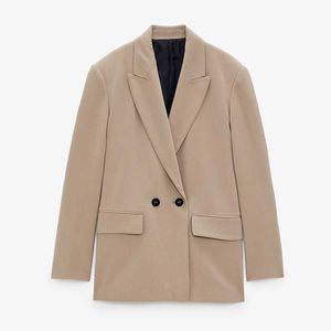 ZA 2020 femmes mode couleur unie décontracté tenue de bureau costume Blazer Double boutonnage manteaux à manches longues col cranté Blazers Femme X0721