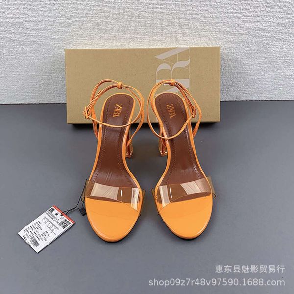 ZA 2023 été nouveau produit chaussures pour femmes Orange PVCR rayure talons hauts mode polyvalent sandales à talons épais