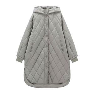 Za Casual hiver haute qualité conception simple femmes longue veste en coton manteaux à capuche à manches longues vêtements pour femmes chic pardessus 211011