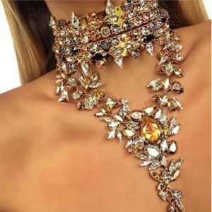 ZA Fashion Champagne Crystal Rhinestone Choker ketting Dames Indian Maxi Long Verklaring Hang ketting Charm Jewelry 240428