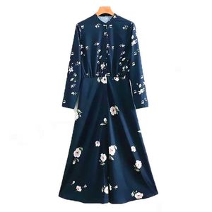 Za Flowers Print Maxi Jurk Vrouwen Extra Misleed Lange Mouwen Jurken Voorverborgen Button Sluiting Elegante Kantoor Draag Lange Jurk 210602