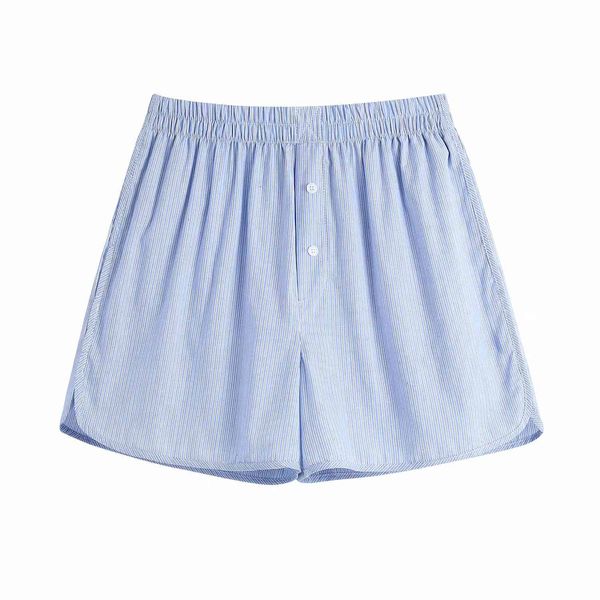 ZA Summer Femmes Shorts Mode Sky Blue Stripes Taille élastique Bouton Lâche Plus Taille Femme Casual 210521