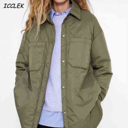 ZA Women's Shirts Jassen Dunne Parka Oversize Shirt Jassen Femme ArmyGreen Bovenkleding Jassen BF Lange Mouw Khaki Coat TRF 211130